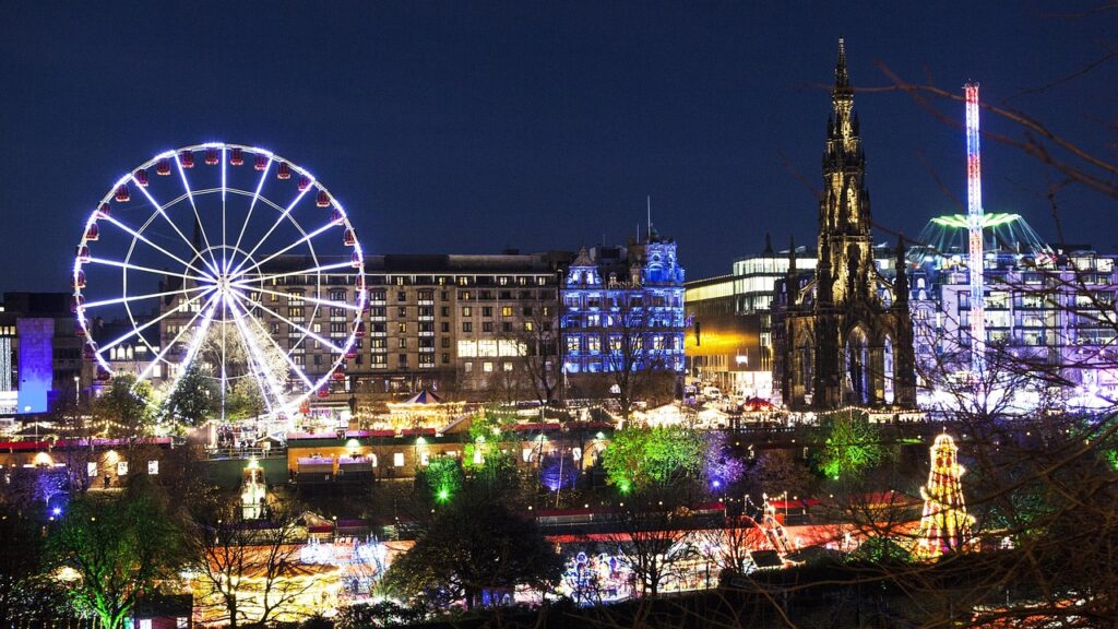 edinburgh, ferris wheel, rides, amusement park, light, night, christmas, christmas market, panoramic, night view, colourful, edinburgh, edinburgh, edinburgh, edinburgh, edinburgh